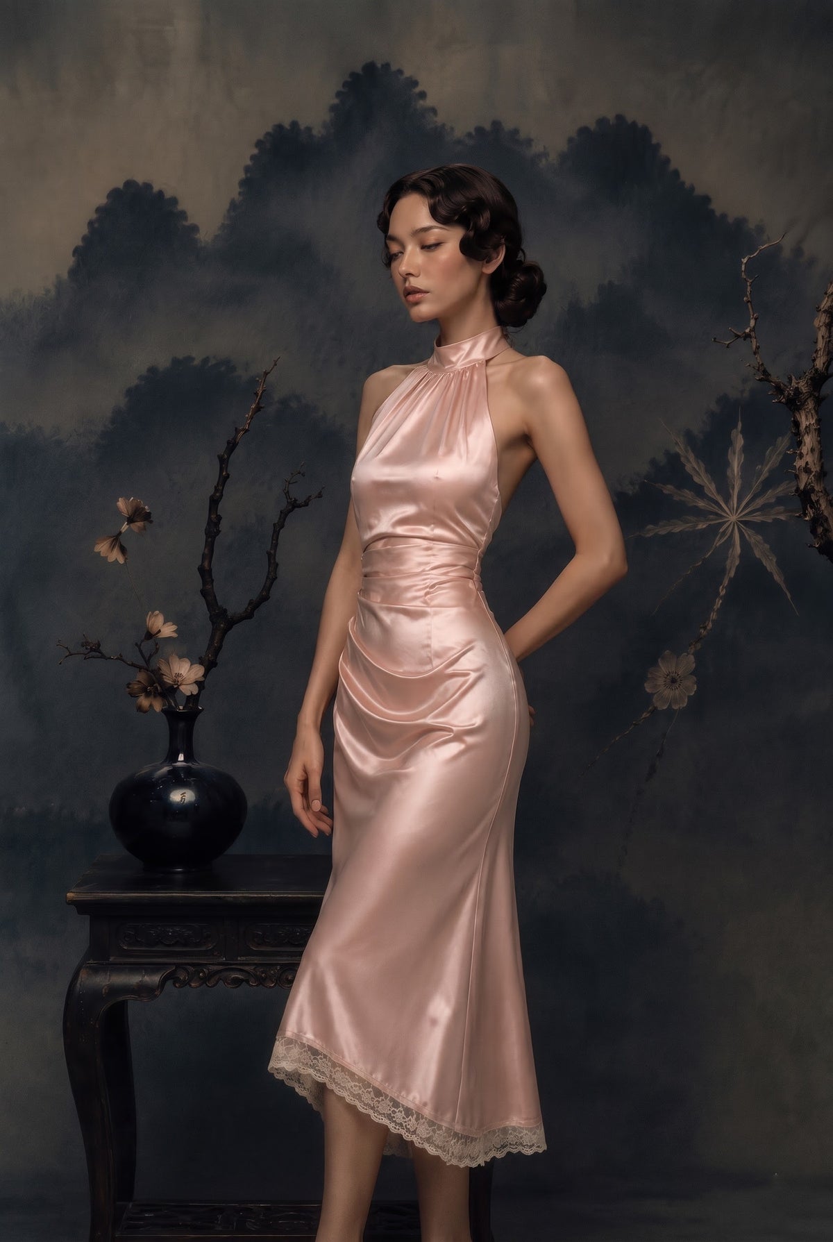 Dove Satin Halter Dress