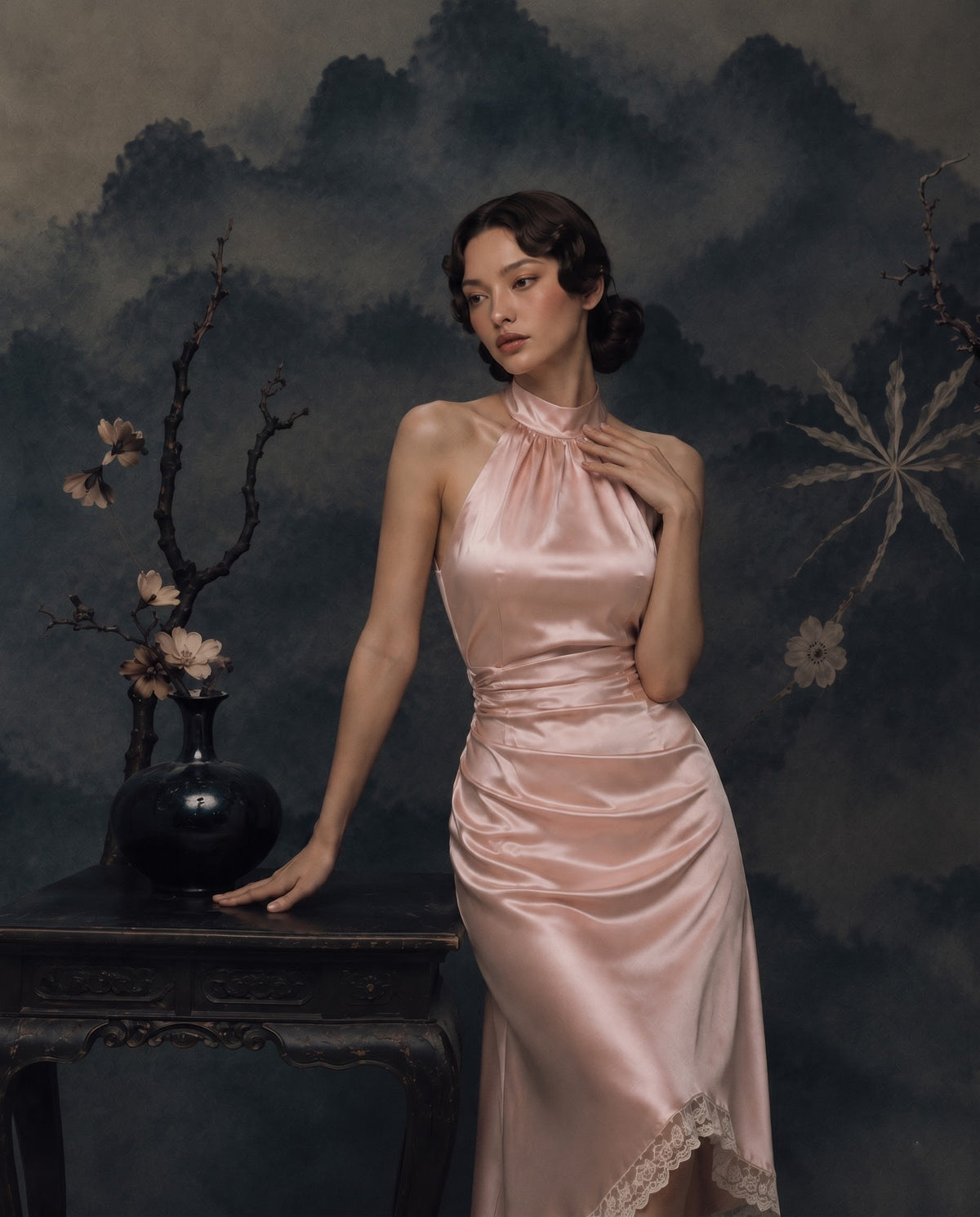 Dove Satin Halter Dress