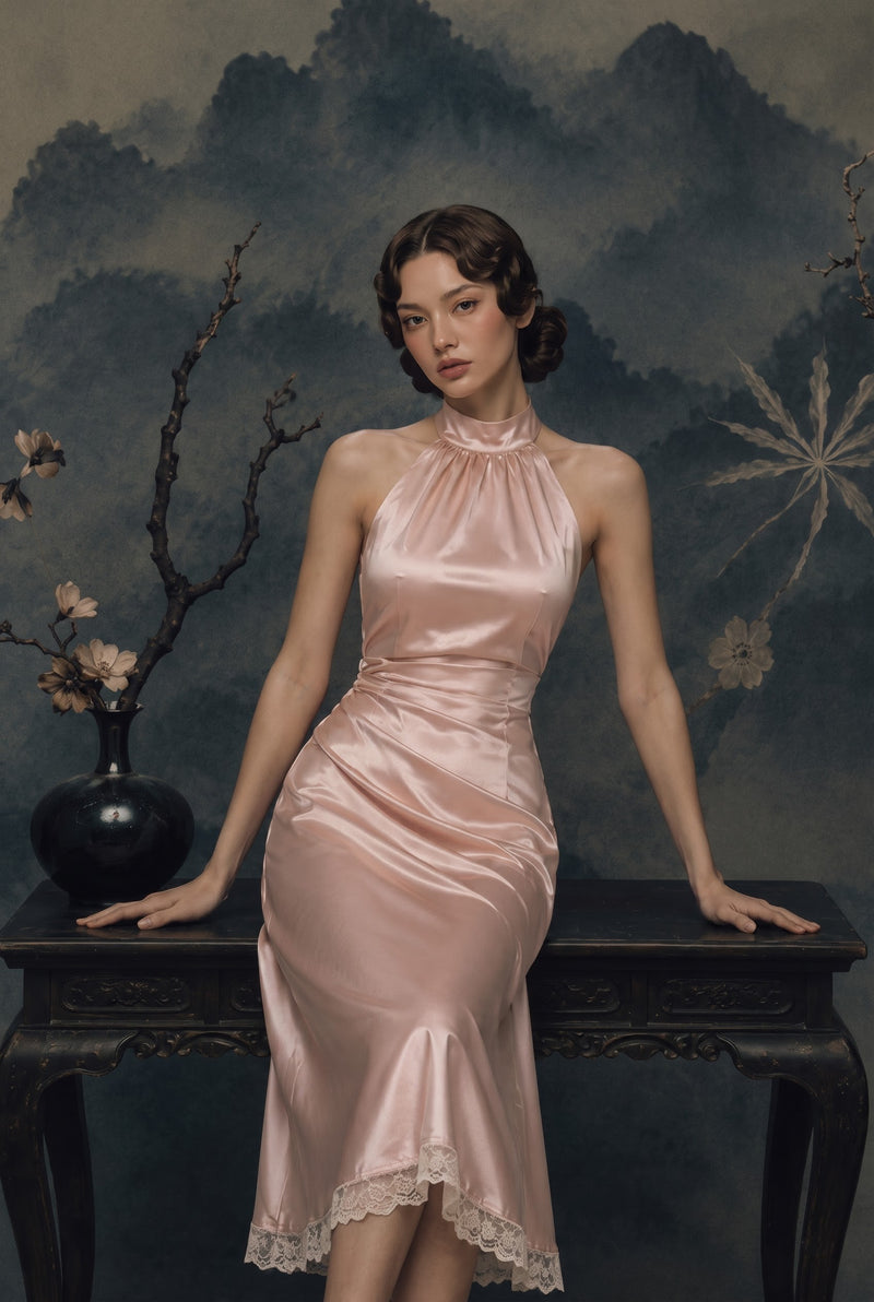 Dove Satin Halter Dress